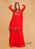 Stunning sharara 3-piece attire with heavy sequins  work in colors like Red -FOF001RS