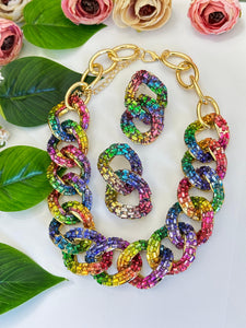 Rainbow Martina Premium Luxury Colored Stone Necklace Set for Women -MARTINA001LR