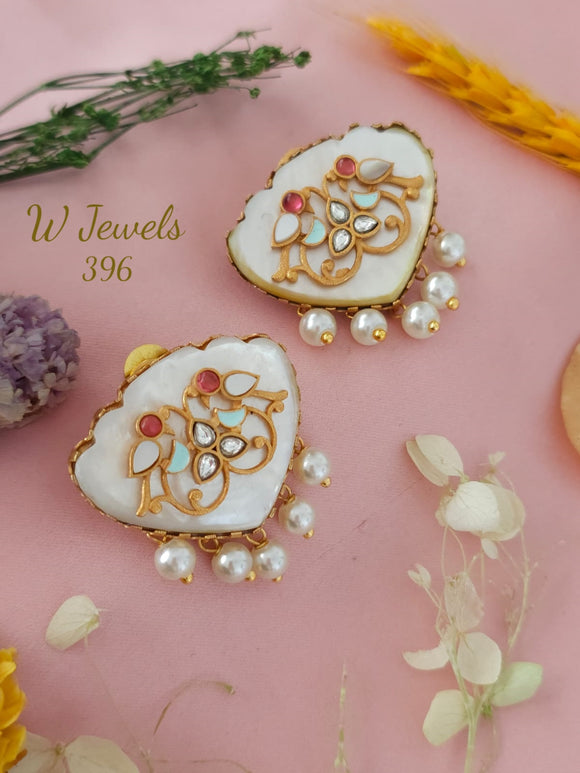 White  Stone Studded Designer Earrings with Pearl Hangings-SONA001JWE