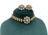 Suman , Gold finish Premium Quality Moissanite Choker Necklace Set for Women -MOE001MC
