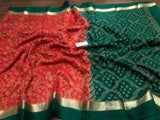 Manikya , Red and Green Pure Mysore Silk Saree for women -PRIYA001MSA