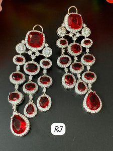 Platinum Finish Dangling Diamond Replica Earrings for women -MOE001DREB