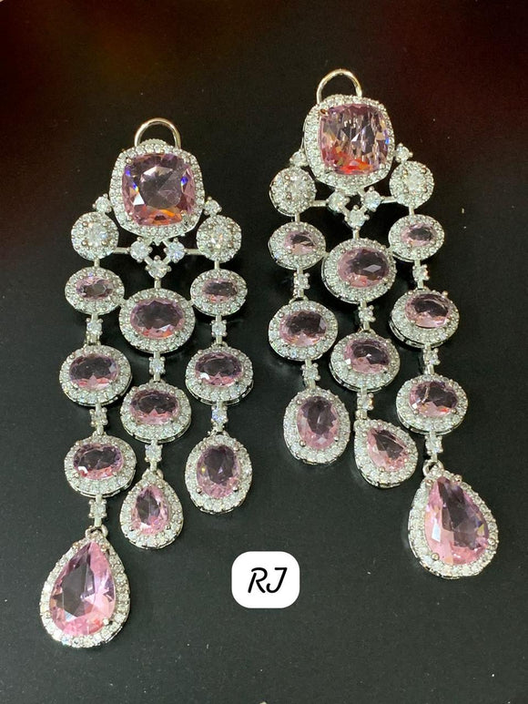 Platinum Finish Dangling Diamond Replica Earrings for women -MOE001DREA