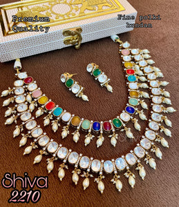 Navratna , Designer Gold Finish Kundan Necklace Set for Women -SANDY001NN