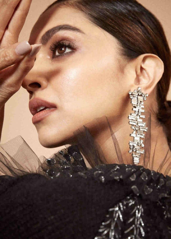 Bollywood Celebrity Deepika Padukone inspired Premium CZ and Glass stones studded in anti tarnish brass earrings -MOE001DP