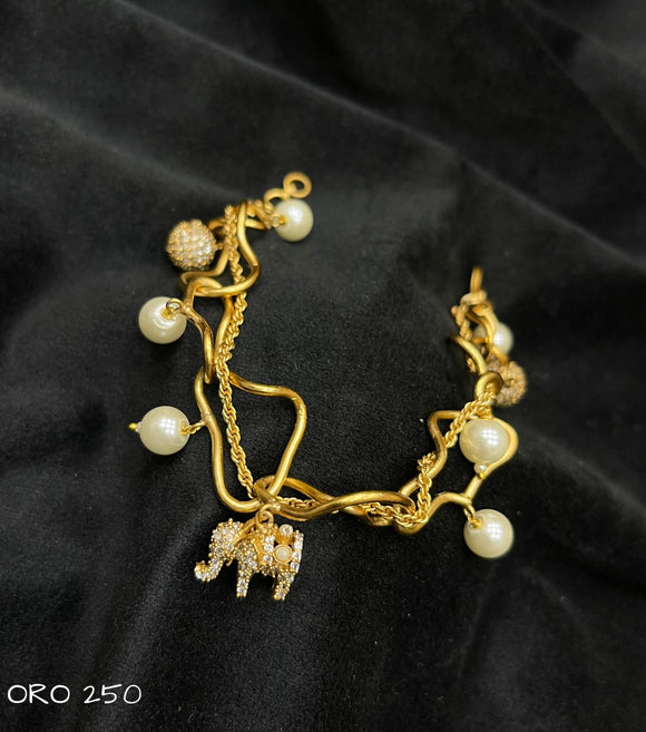 Golden Gajini , elegant Gold Finish Pearl Bracelet for Women -SANDY001PB