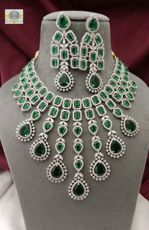 Amalda Green stone studded American Diamond Necklace set for women -SANDY001ADA