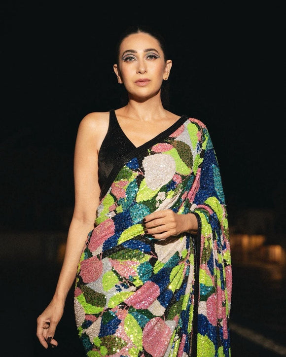 Bollywood Celebrity Karishma Kapoor inspired Block Buster Sequins Saree for women-SSS001BRKK<br data-mce-fragment=