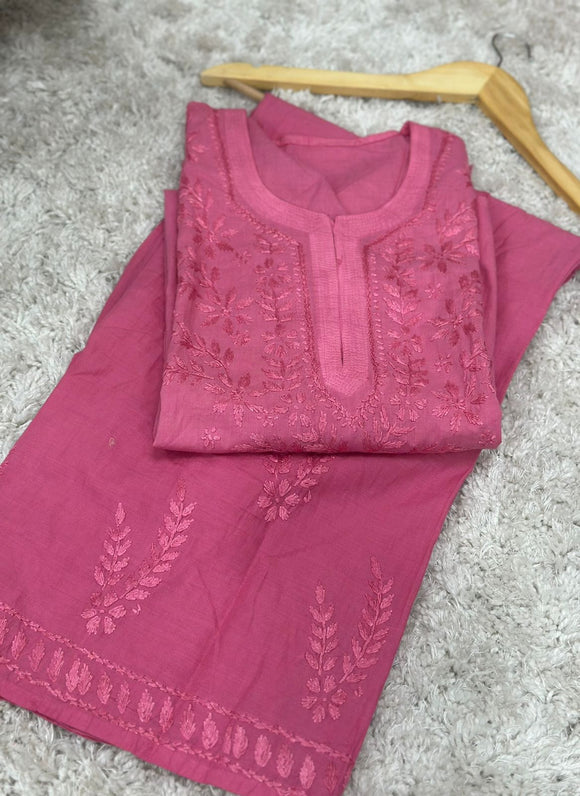 Onion Pink shade Chikankari cotton kurti palazo for women -AFREE001COP