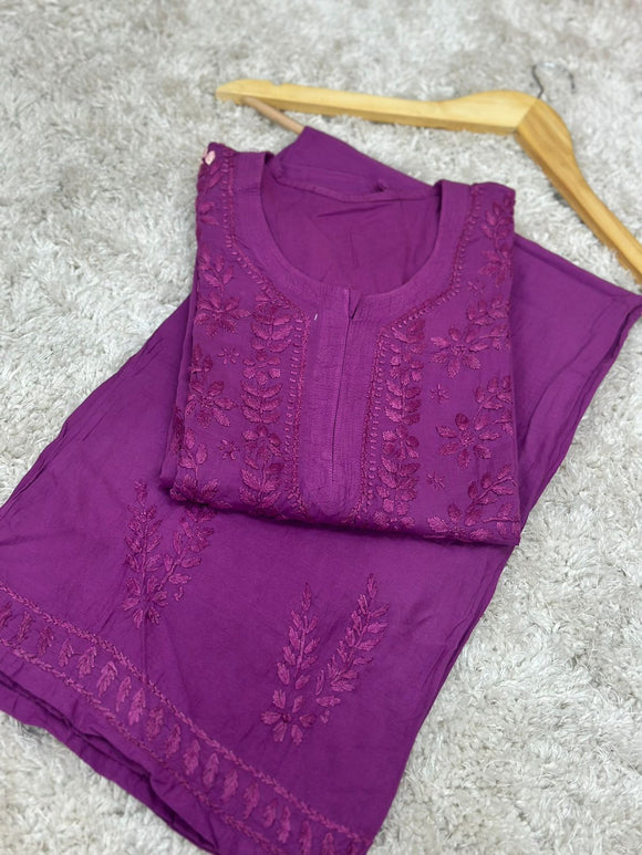 Purple shade Chikankari cotton kurti palazo for women -AFREE001CPP