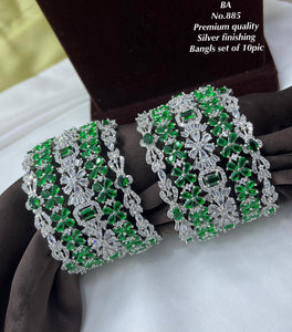 Anamika , Silver Finish Bangle Set with  Green stones for Women -SHAKI001BSC