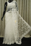 White Beautiful designer soft net saree with chikankari work all over highlighted with diamond work-ANI001PSW