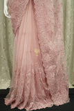Pink  Beautiful designer soft net saree with chikankari work all over highlighted with diamond work-ANI001PP