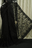 Black  Beautiful designer soft net saree with chikankari work all over highlighted with diamond work-ANI001PSBL