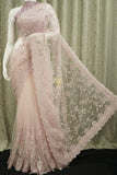 Baby Pink Beautiful designer soft net saree with chikankari work all over highlighted with diamond work paired with work blouse-ANI001PS