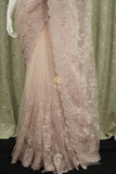 Baby Pink Beautiful designer soft net saree with chikankari work all over highlighted with diamond work paired with work blouse-ANI001PS
