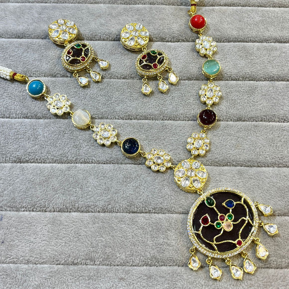 Rani Navratan elegant kundan necklace Set for Women -SANDY001NSN