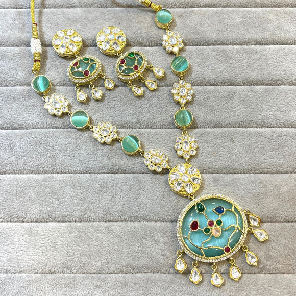 Blue Rani Elegant Kundan Necklace Set for Women -SANDY001NSA