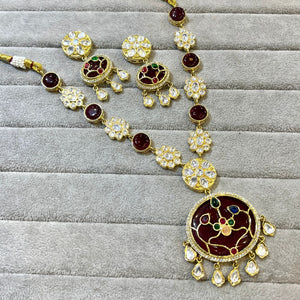 Rani Maroon Elegant Kundan Necklace Set for Women -SANDY001NSM