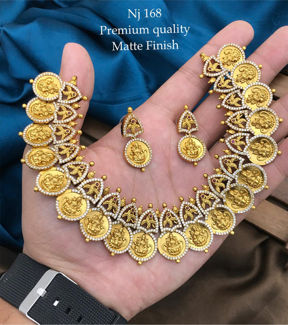 Niharika , Matte Gold Finish Temple Necklace Set for Women -SHAKI001TNS