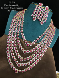 Anushka , Premium 5 Layered Ruby Gold Finish Bridal American Diamond Necklace Set for women -SHAKI001PNS