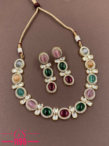 Navratan , Elegant Kundan Necklace Set for Women -NEERA001KNSD