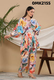 Beautiful Designer Digital Print Pure Muslin Two Piece Co-ord Set With Palazo Style Bottom &amp; Complimentary Belt-FOF001CS