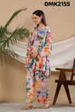 Beautiful Designer Digital Print Pure Muslin Two Piece Co-ord Set With Palazo Style Bottom &amp; Complimentary Belt-FOF001CS