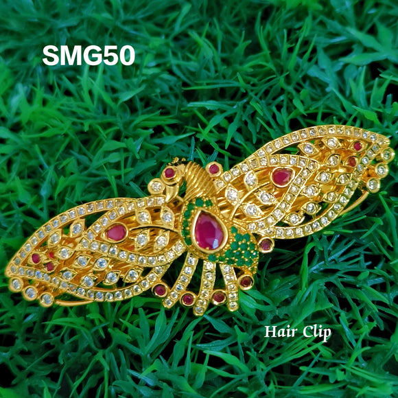 Mayuri Peacock Design Matte Gold Finish Hair Clip for Women -LR001HCC
