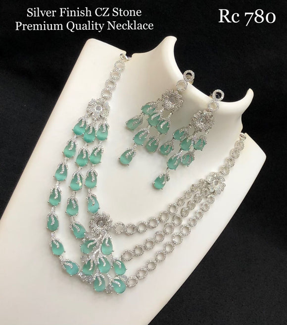 Pastel Green , CZ Stone Silver Finish Layered Premium Necklace Set for Women -SHAKI001PG