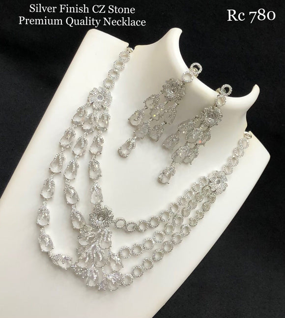 Crystal White , CZ Stone Silver  Finish Layered Premium Necklace Set for Women -SHAKI001CW