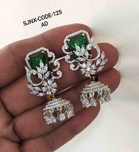 Green stone studded American Diamond Jumka for women -SHYAM001GJ
