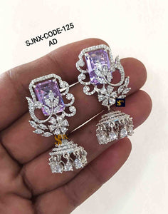 Lilac stone studded American Diamond Jumka for women -SHYAM001LJ