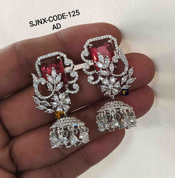 Red stone studded American Diamond Jumka for women -SHYAM001RJ