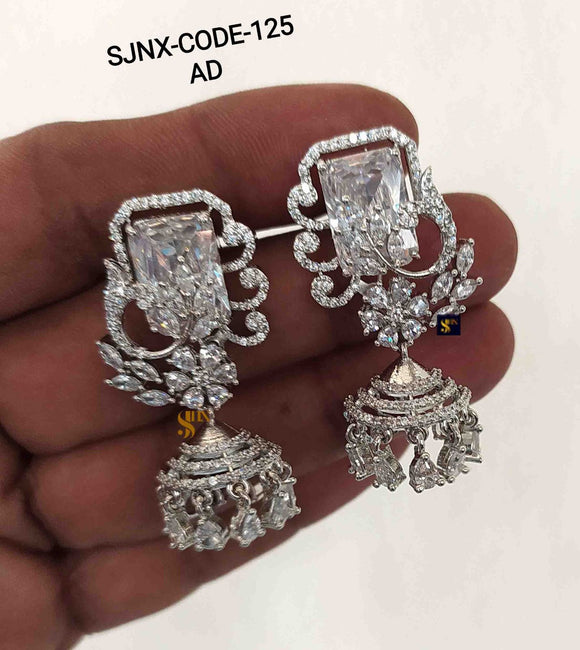 White  stone studded American Diamond Jumka for women -SHYAM001WJ