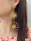 Beautiful extremely light weight trending three step flower earrings with flowly feather light florals-SRING001FE
