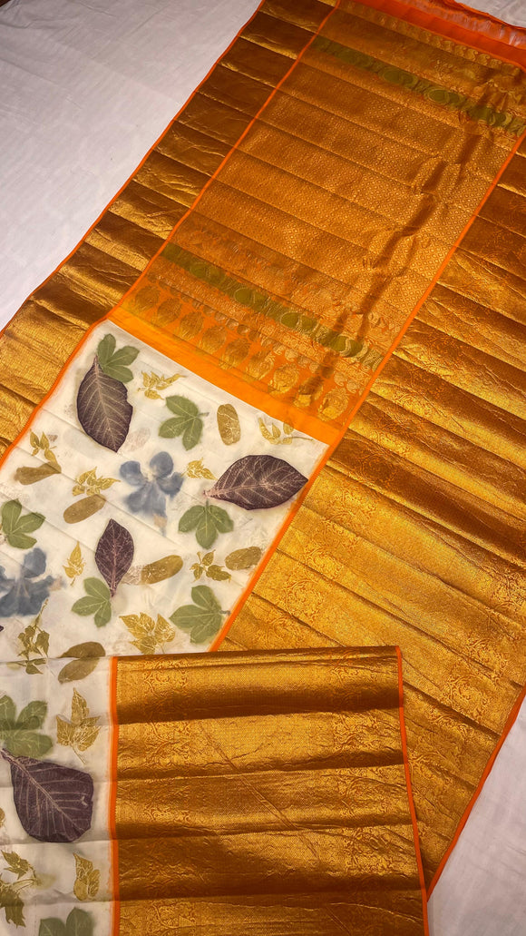 Exclusive wear Pure Gadwal pattu and Kanchipattu saree with art of eco formation with complete natural weave of colours-SACH001AEA