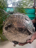 Premalu ,Premium silver finish  8 side Ashtalaxmi big size bowl/urli with handle  with intricate carving-GRIH001FB