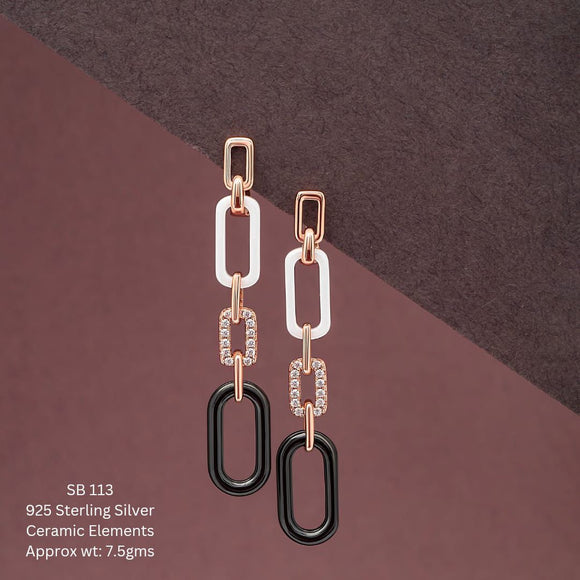 925 Sterling Silver Dangling earrings with Rose gold finish and Ceramic elements for women -AU001SEA