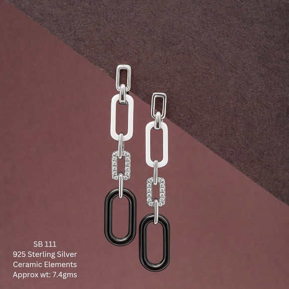 925 Sterling Silver Dangling earrings with  Ceramic elements for women -AU001SEB