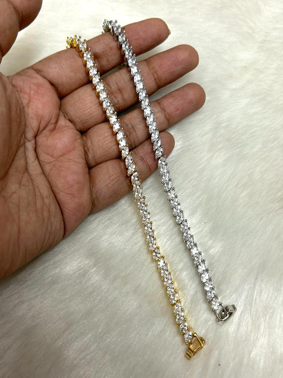 Marquise cut Zircon Diamond Tennis Bracelet in Platinum and Gold plating-SANDY001MC