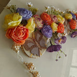 Elevated butterflies on a pearl base of 4" with enhancement of flowers in bright combination with lavender hangings-BRIJ001DT