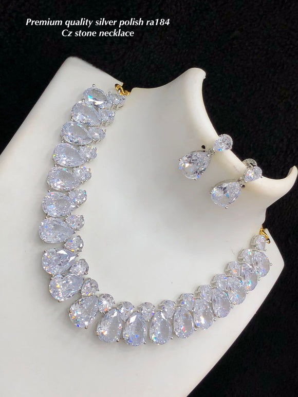 Rosa White , Premium CZ stone silver finish White Stone Necklace Set for women-SHAKI001WS