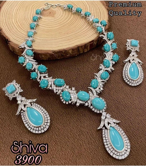 Aleena , Turquoise Blue Stone Necklace Set for women -JAY001TNS