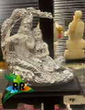 Lovely crafted Radha Krishna sitting under the tree figurine with wooden base decor-ANUB001RKS