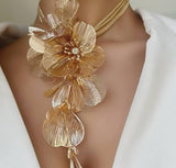 Goldy, Celebrity inspired Handmade fusion long flower choker in Rose gold plating-LR001GN