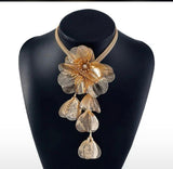 Goldy, Celebrity inspired Handmade fusion long flower choker in Rose gold plating-LR001GN