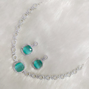 Pastel Green stone Elegant Platinum Finish Diamond Choker Necklace Set for women -SANDY001PG