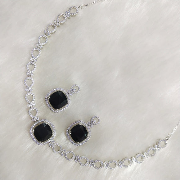 Elegant Platinum Finish Diamond Choker Necklace Set for women -SANDY001W