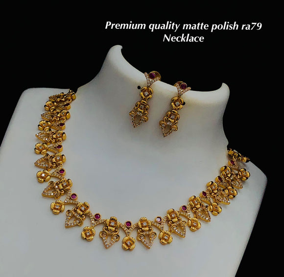 Sugandika , Premium matte gold finish Necklace set for women -SHAKI001NSA
